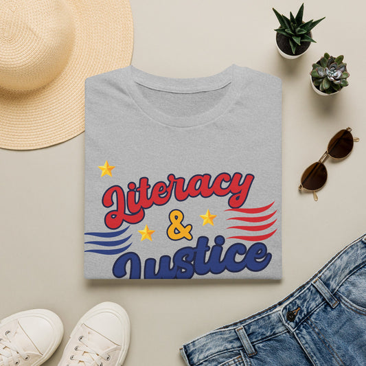 Literacy & Justice T‑Shirt — Retro Patriotic Education Activist Tee