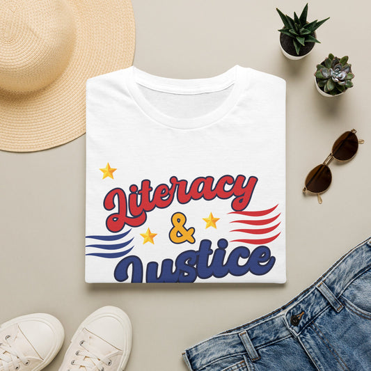 Literacy & Justice T‑Shirt — Retro Patriotic Education Activist Tee