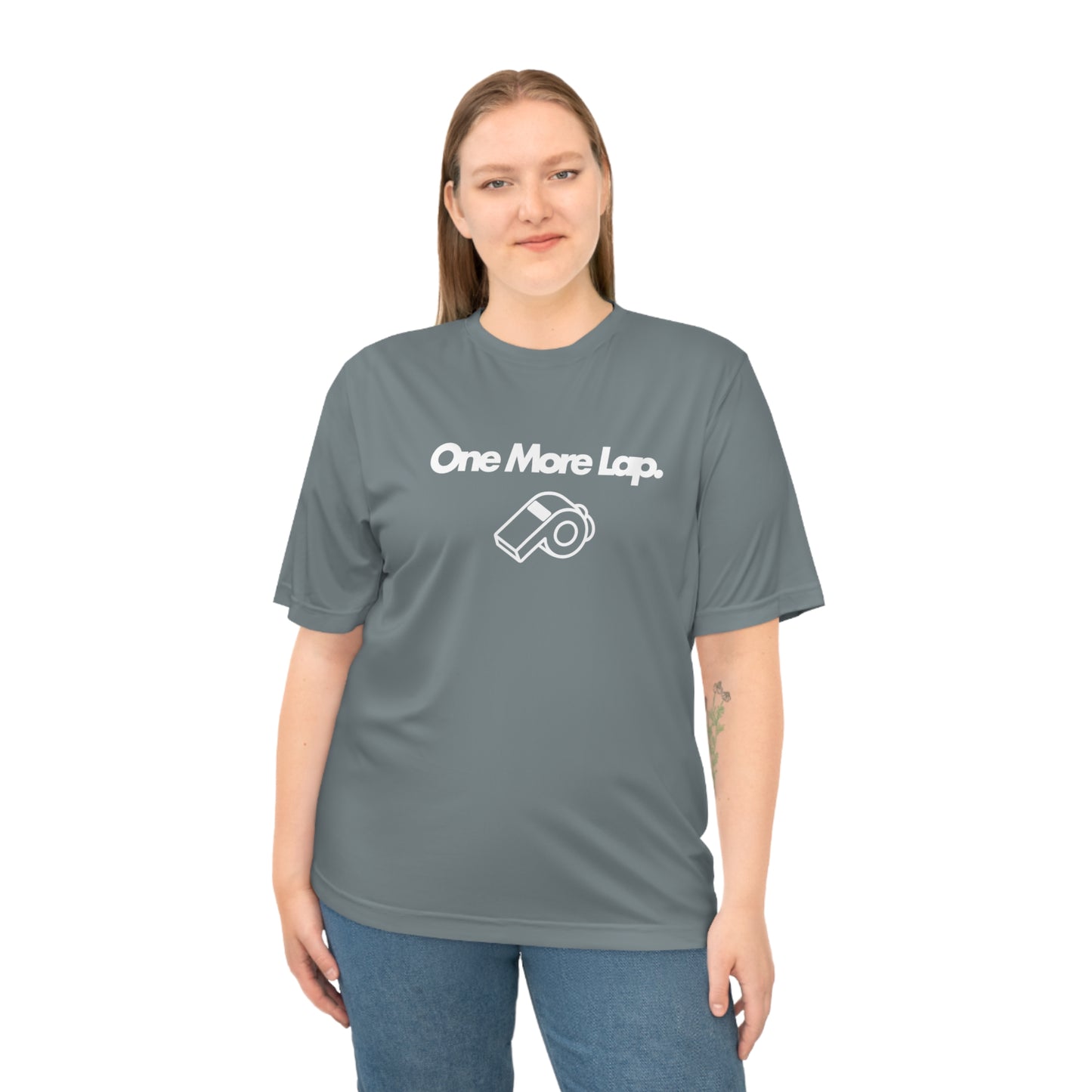 One More Lap Performance T-Shirt — Running & Fitness Tee with Whistle Graphic