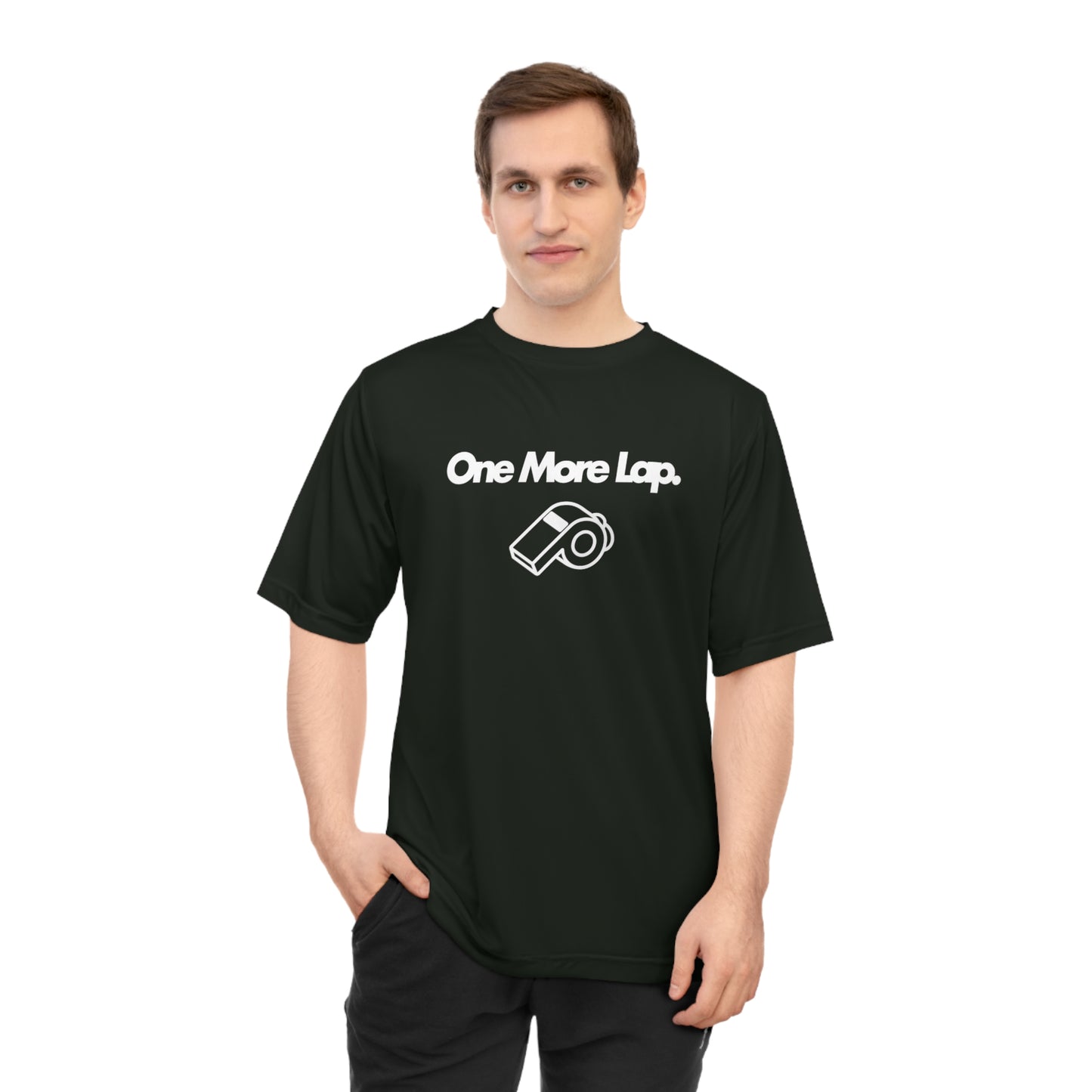 One More Lap Performance T-Shirt — Running & Fitness Tee with Whistle Graphic