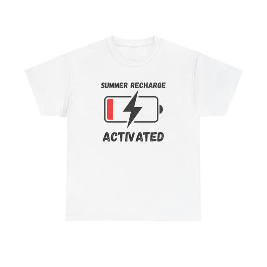 Summer Recharge Activated T-Shirt – Low Battery Battery Icon Graphic Tee for Vacation & Relaxation