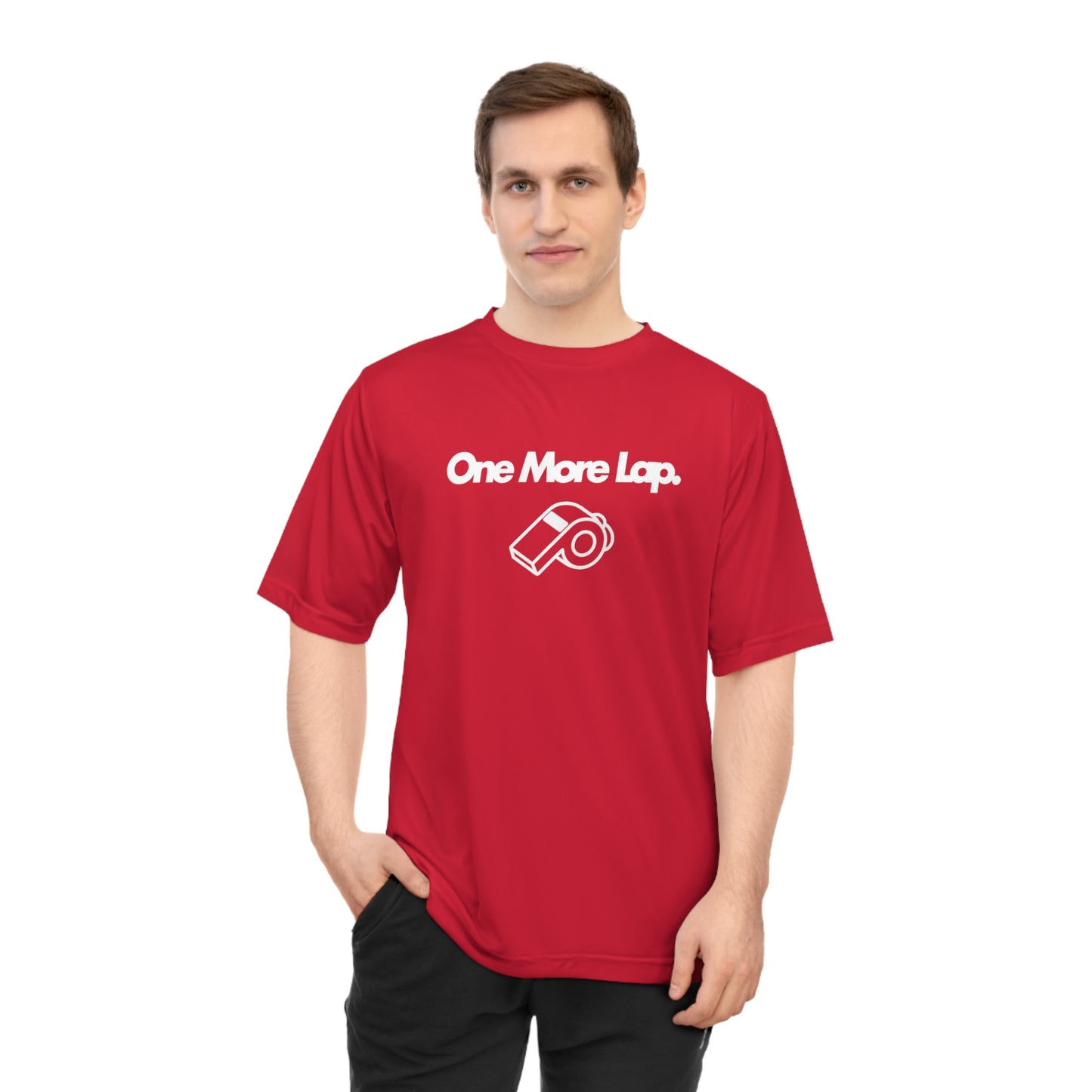 One More Lap Performance T-Shirt — Running & Fitness Tee with Whistle Graphic