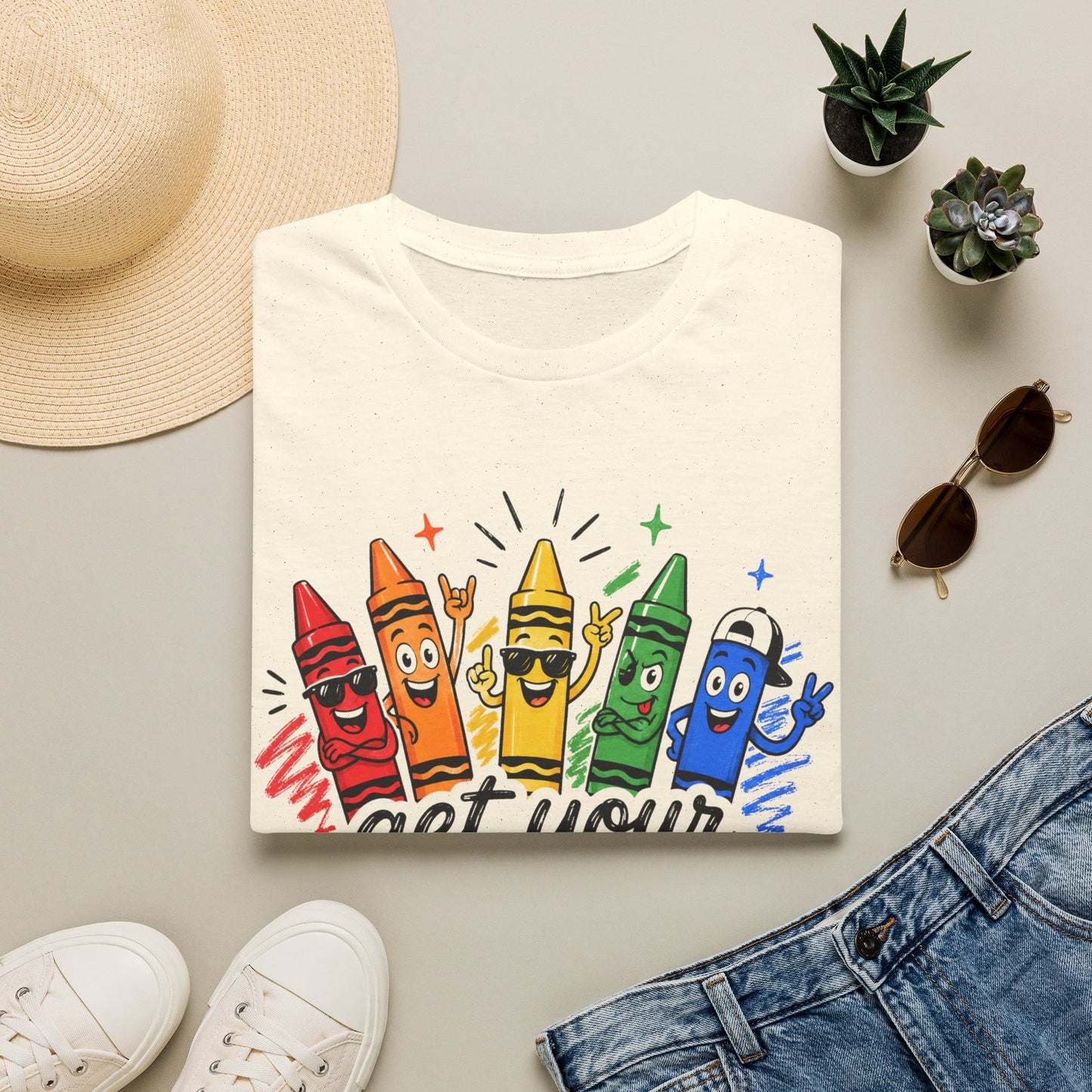 Get Your Crayon On T-Shirt — Colorful Kids & Teacher Graphic Tee