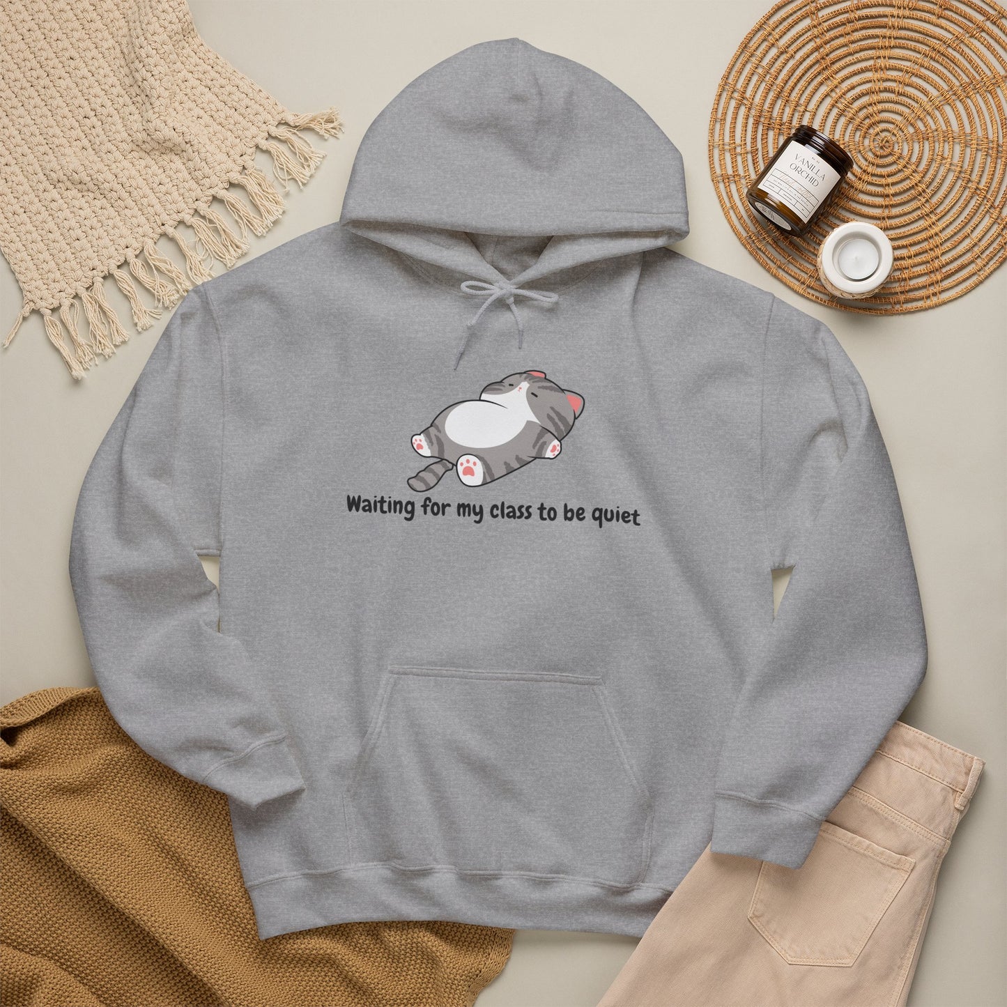 Waiting for my class comfy sweater – "Waiting for my class to be quiet" Cozy TeacherSweatshirt