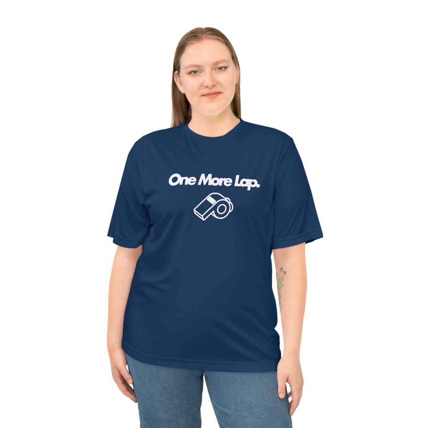 One More Lap Performance T-Shirt — Running & Fitness Tee with Whistle Graphic