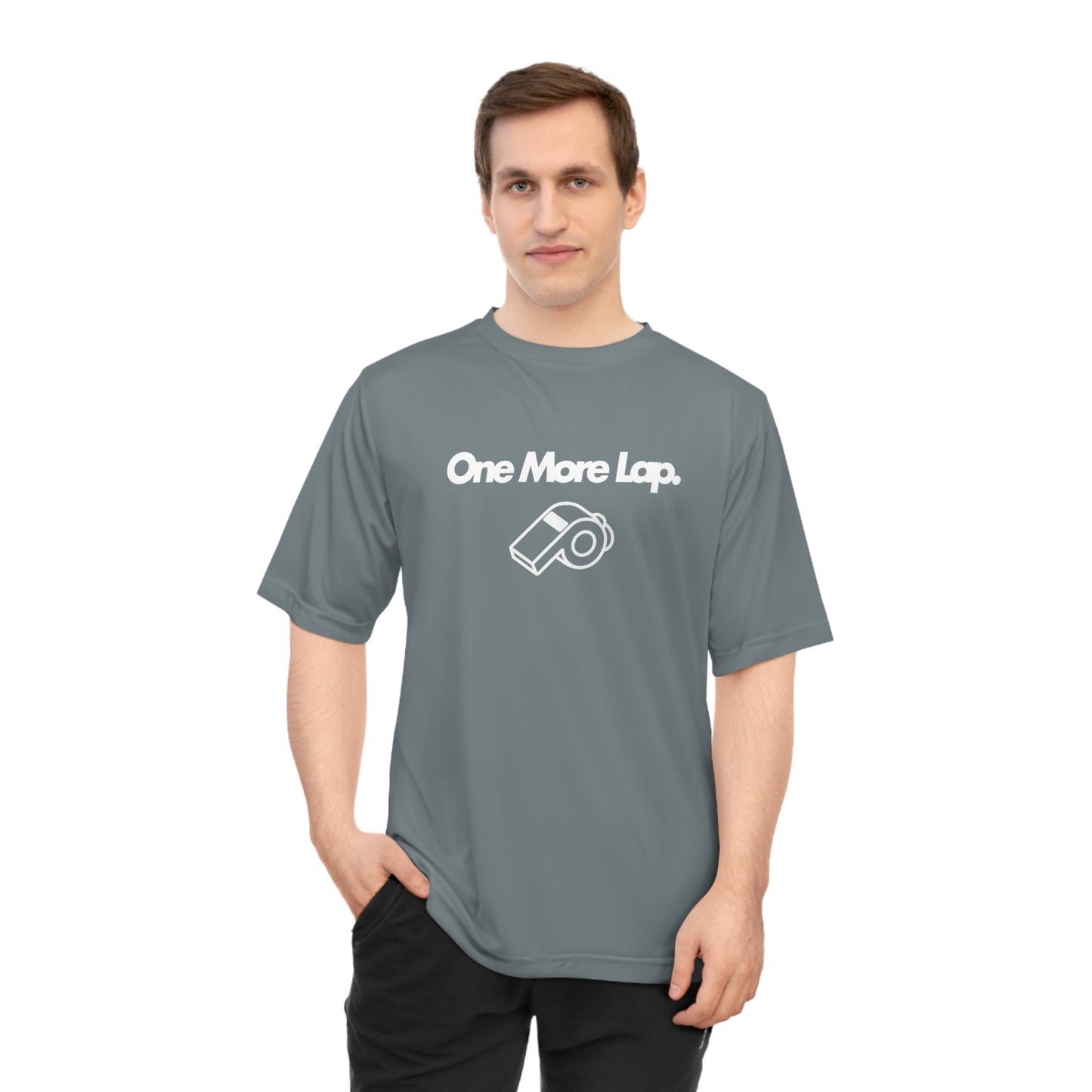 One More Lap Performance T-Shirt — Running & Fitness Tee with Whistle Graphic